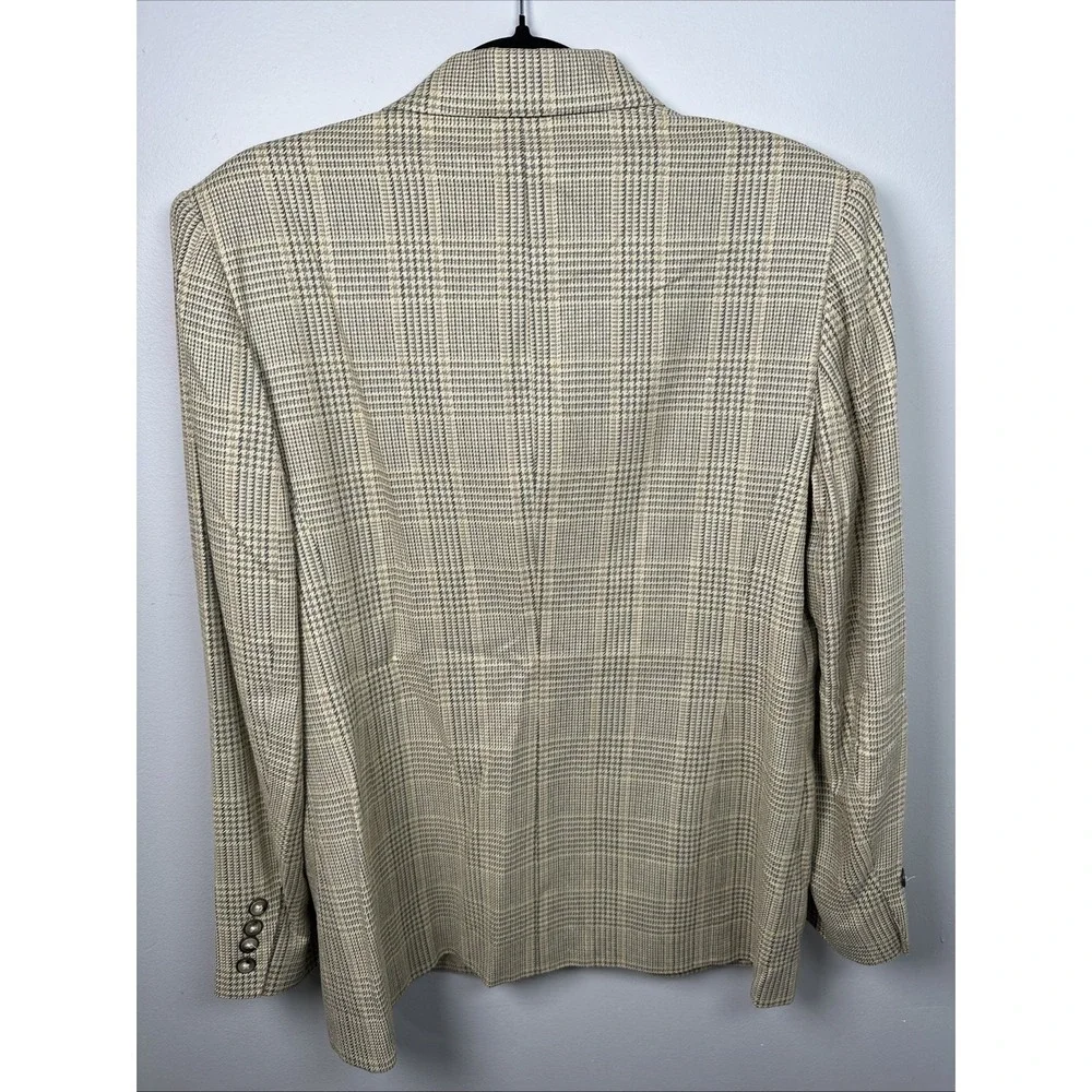 Vintage Talbots Blazer Womens Size 10 Beige Plaid Button Lined Silk Blend USA